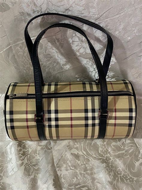 BURBERRY House Check Barrel Bag Black .